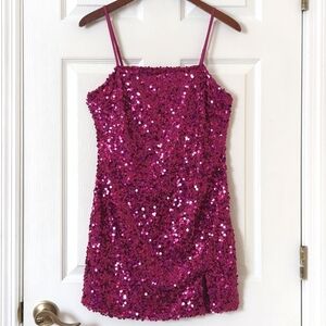 Wild Fable Sequined Sleeveless Lace Up Back Mini Party Dress Magenta Pink Medium